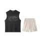 Suede Clothing Sets (Black Tank Top+Apricot Shorts)