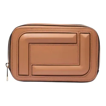 LANCEL ANGELE Grain Leather Shoulder Bag Women's Camel Brown
