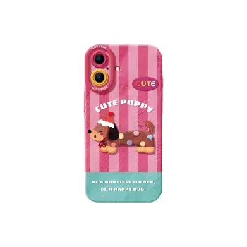 Wei Xin Silicone Material Pink Stripes Dachshund Phone Cases Compatible With IPhone 16/15 Pro Max/Apple 13/14 Pro/Max