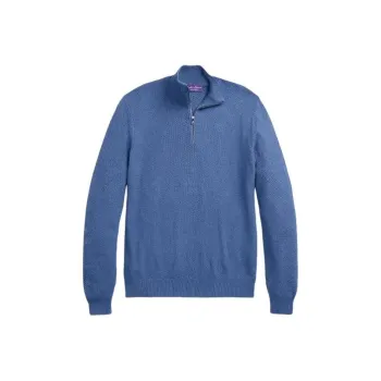 Polo Ralph Lauren SS24 Textured Silk-Cotton Quarter-Zip Sweater Sweater Men's Blue
