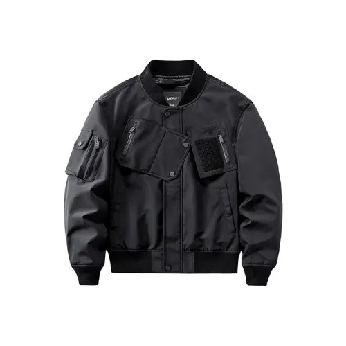VIP Magnetic Buckle Design Multi Pocket Baseball Collar Workwear Jackets & Coats Unisex Black
