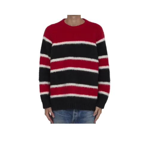 CELINE Oversized Crew Neck Sweater In Brushed Striped Cotton