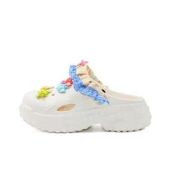 OUBT Girlish Style Lace Trim, Candy Stars Clogs Women's White