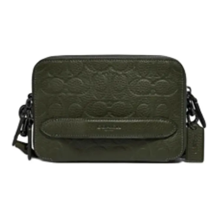 COACH Charter Polished Pebbled Leather Camera Bag Shoulder Bag Crossbody Bag Small Size Women's Army Green-1