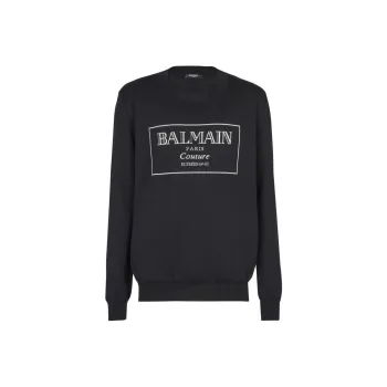 BALMAIN Logo Intarsia Crewneck Knit Sweater