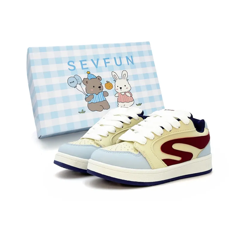 7 SEVFUN Low Top Skateboard Shoes Women's Cream Blue Box-0