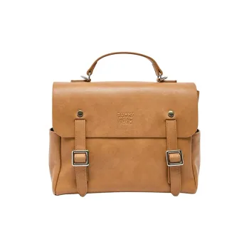 Three Blessings PU Satchel Bag Portable Backpack Medium Size Women's Khaki/Ivory White
