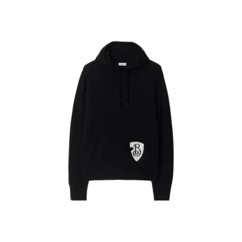 Burberry B Shield Logo Intarsia Knit Drawstring Hoodie