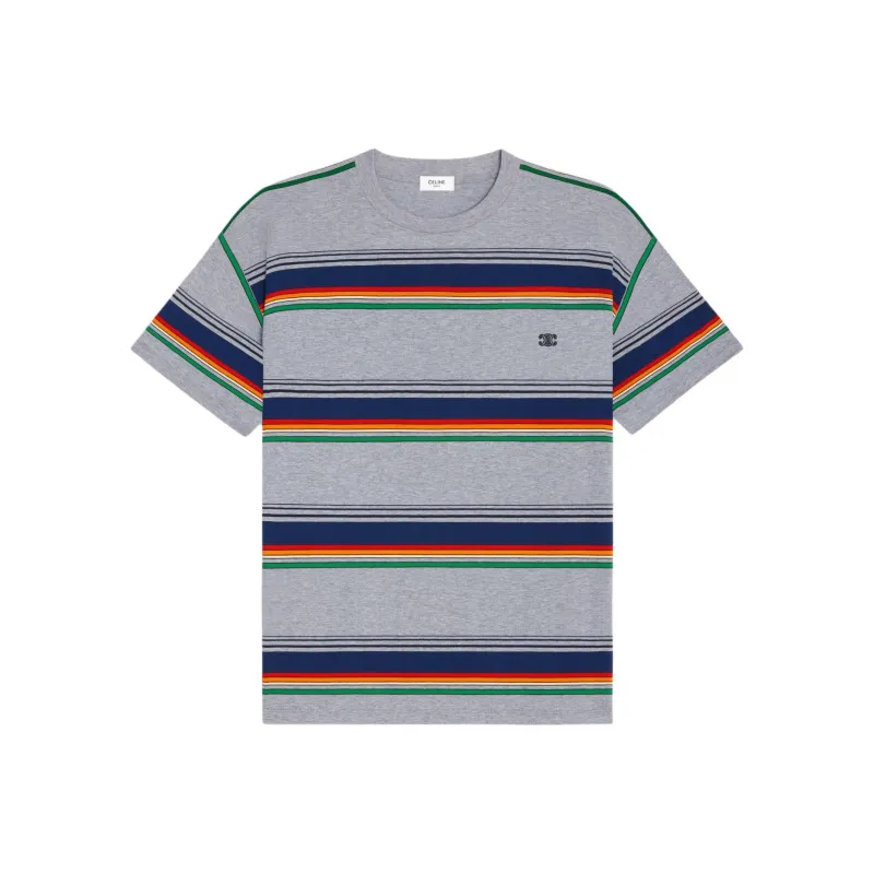 CELINE Triomphe Loose T shirt In Jersey Coton Rayure Surf-0