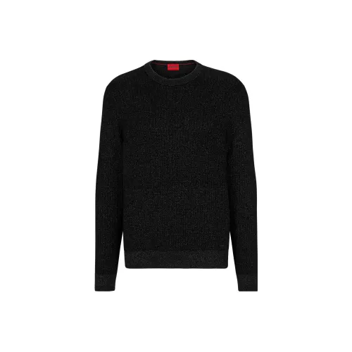 HUGO BOSS FW23 Relaxed-Fit Chenille Sweater With Logo Badge Sweater Men's Black