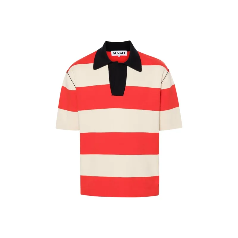 Sunnei Magliaunita Striped Cotton Polo Shirt-0