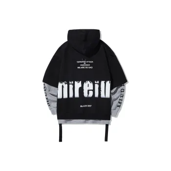GUKUUL Letter Print Patchwork Loose Fit Drawstring Hoodie Unisex