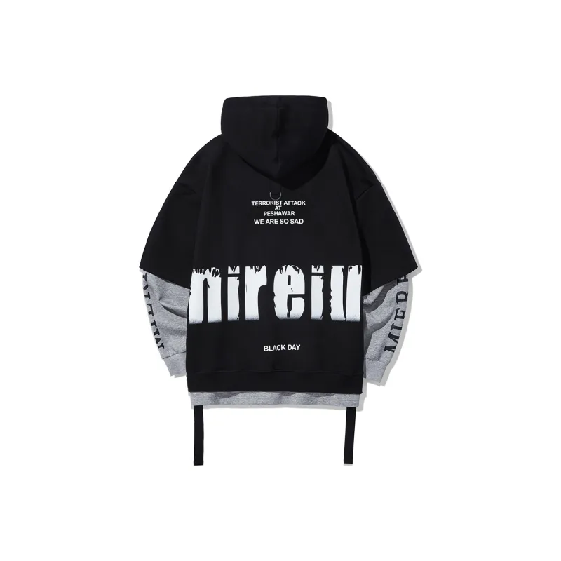 GUKUUL Letter Print Patchwork Loose Fit Drawstring Hoodie Unisex-0