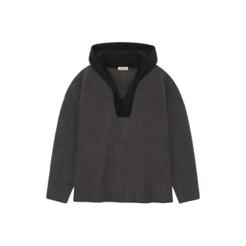 Fear Of God SS24 Season 8 Collection Wool V Neck Hoodie Sweater Unisex Melange Black