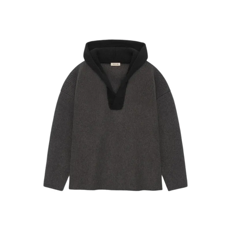 Fear Of God SS24 Season 8 Collection Wool V Neck Hoodie Sweater Unisex Melange Black-0