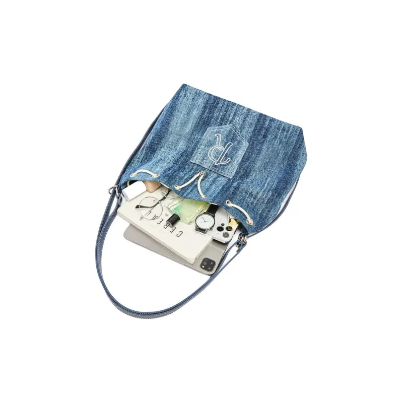 Three Blessings Denim Backpack Medium Size Women's Light Blue/Dark Blue-7
