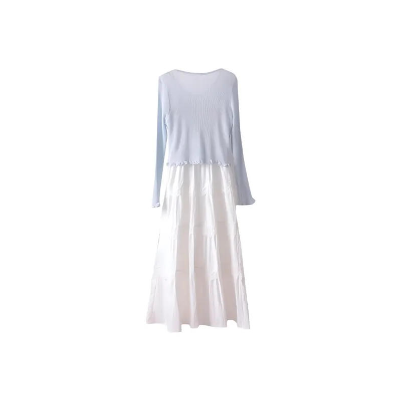 DOKZB Slip Dress Women's Blue Top+White Skirt-1