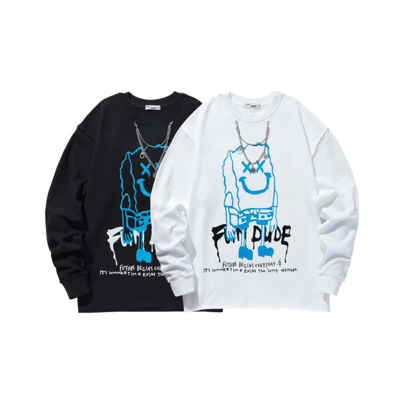 GUKUUL Cartoon Graffiti Letter Print Crew Neck Sweatshirt Unisex-6