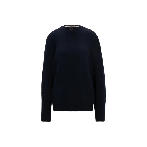 HUGO BOSS Bouclé-Knit Sweater In A Cotton Blend Sweater Men's Dark Blue