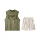 Suede Clothing Set (Green Tank Top+Apricot Shorts)