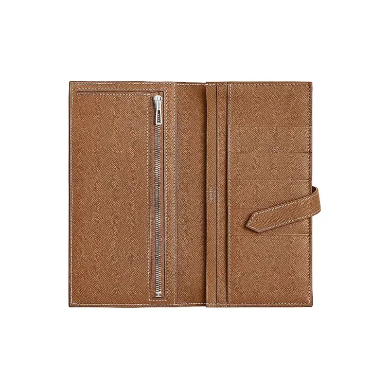 HERMES Bearn Madame Calfskin Wallet Unisex 37 Gold Brown-1