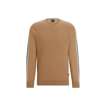 HUGO BOSS Cotton Sweater With Colour Blocking And Mesh Detail Sweater Men's Brown