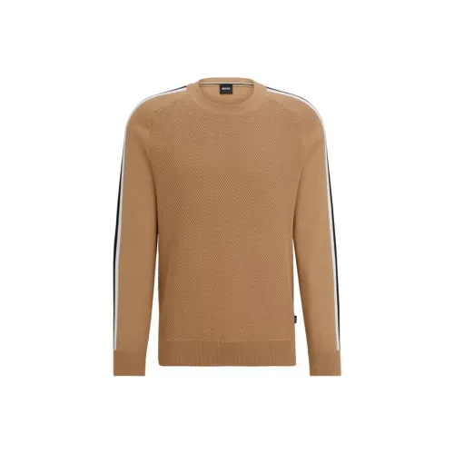 HUGO BOSS Cotton Sweater With Colour Blocking And Mesh Detail Sweater Men's Brown