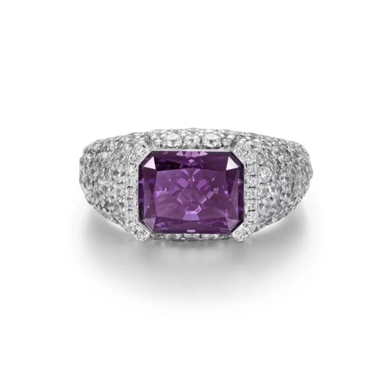 APORRO Octagonal Main Stone Fully Set With Large And Small Diamonds Rings Unisex 18K White Gold Plated-16