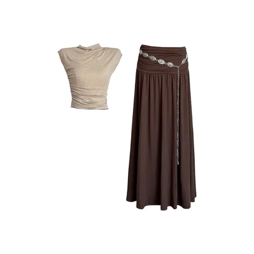 Icicofficial Skirt Set Women's T Shirt+Waist Chain Skirt