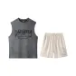 Suede Clothing Set (Gray Tank Top+Apricot Shorts)