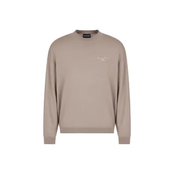 EMPORIO ARMANI Virgin wool Plain knit Jumper With Italic Logo Embroidery