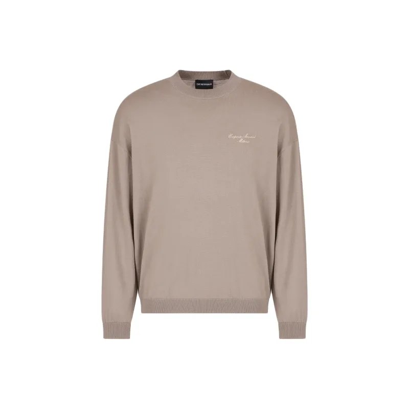 EMPORIO ARMANI Virgin wool Plain knit Jumper With Italic Logo Embroidery-0