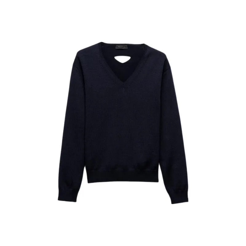 PRADA V Neck Knitted Cropped Sweater-0