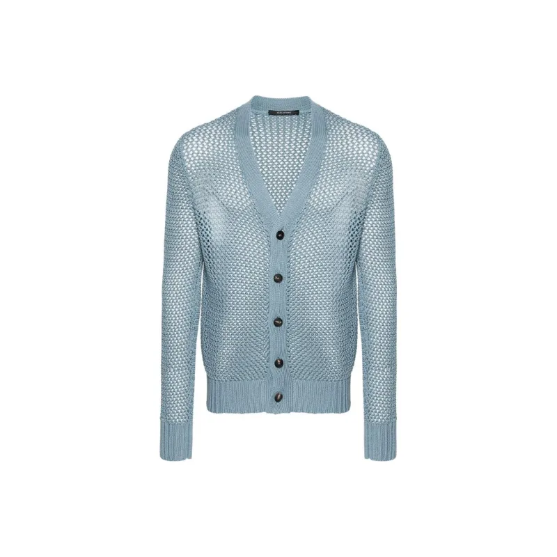 Tagliatore V-neck Crochet-knit Cotton Cardigan-0