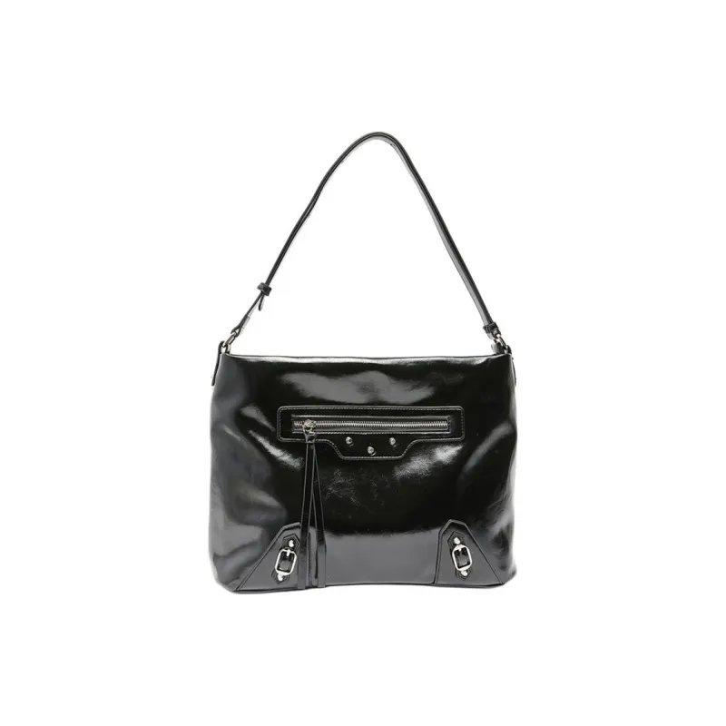 Three Blessings PU Tote Bag, Shopping Bag, Shoulder Bag Medium Size Women's Black-0