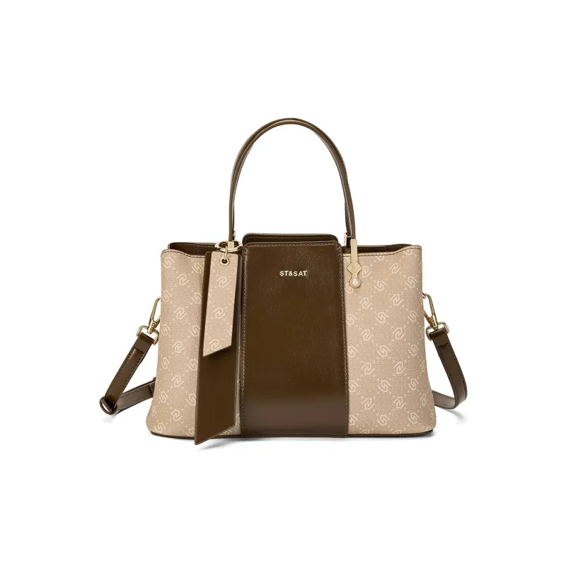 ST&SAT PVC Mom Bag, Shoulder Bag, Crossbody Bag, Handbag Women's Milk Apricot/dark Coffee-1
