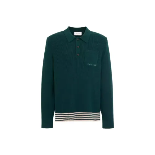 COACH Long Sleeve Knit Polo Shirt Men's Green