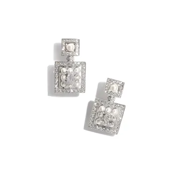 CHANEL Metal Artificial Pearl Rhinestone Earrings Women's Silver