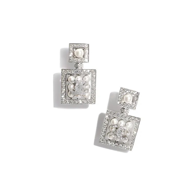 CHANEL Metal Artificial Pearl Rhinestone Earrings Women's Silver-0