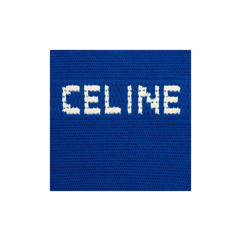 CELINE Cotton Handbag Shoulder Bag Men's Royal Blue With Light Brown Accents-3