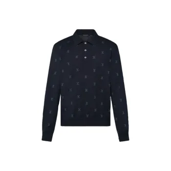 LOUIS VUITTON Wool Silk And Cashmere-Blend Long Sleeve Lv Blason Polo