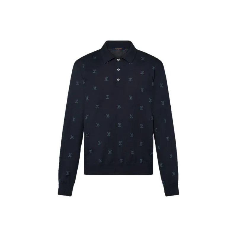 LOUIS VUITTON Wool Silk And Cashmere Blend Long Sleeve Lv Blason Polo-0