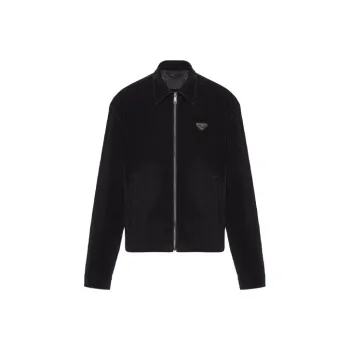 PRADA Logo Plaque Zip Up Bomber Jacket