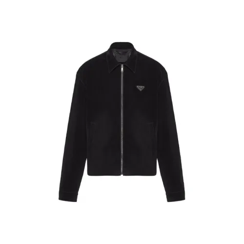 PRADA Logo Plaque Zip Up Bomber Jacket