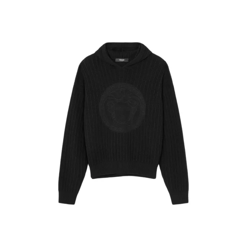 VERSACE Medusa embroidered Cable knit Hoodie-0
