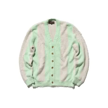 Beams Striped Cotton Shaggy Cardigan
