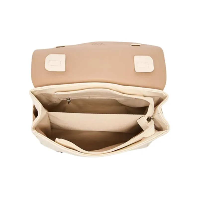 Three Blessings PU Satchel Bag Portable Backpack Medium Size Women's Khaki/Ivory White-7