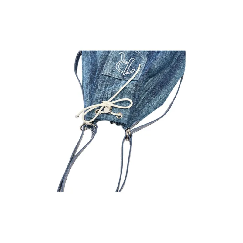 Three Blessings Denim Backpack Medium Size Women's Light Blue/Dark Blue-11
