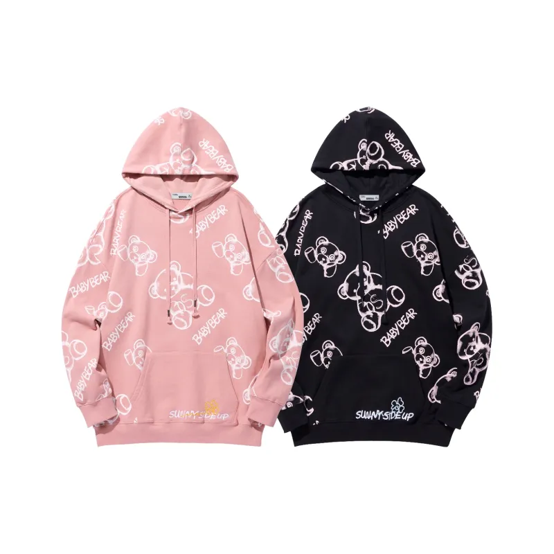 GUKUUL All Over Print Cartoon Bear Loose Fit Hoodie Unisex-5