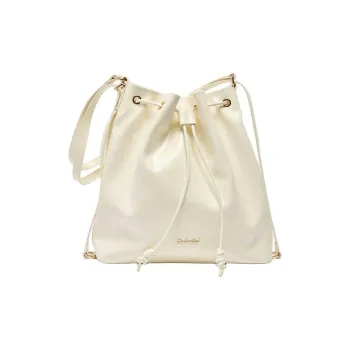 Three Blessings PU Hobo Bag Double Shoulder Backpack Medium Size Women's Ivory White/Black